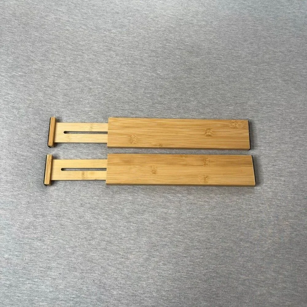 Wooden Bamboo Storage Adjustable Divider Drawer Separator 2 PCS. Set